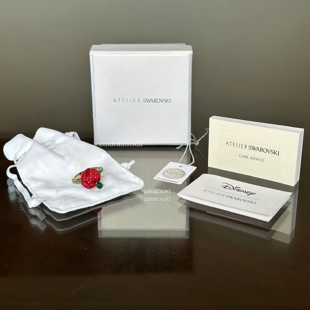 Atelier Swarovski Disney Beauty & The Beast Gold Tone Red Rose Ring 58 8 5347387